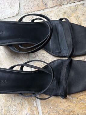 St. Agni Black Strappy Square-Toe Sandals